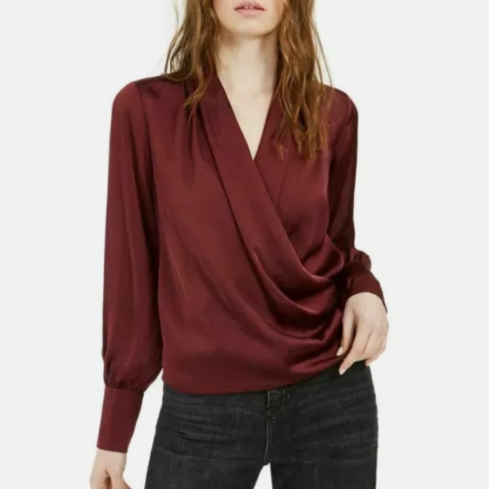 Band of Gypsies Draped Surplice Wrap Blouse Puff Sleeve Button Cuff XL